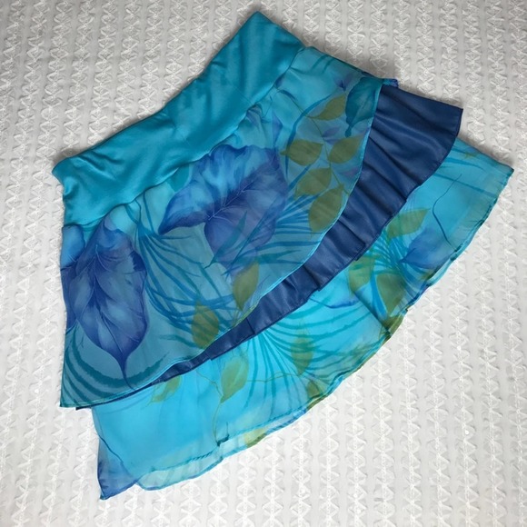 Teal Floral Skirt 30" Waist Upcycled Handmade New - Picture 4 of 7